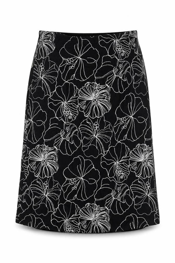 Paulberman Womens Black Floral Viscose A-Line Skirt Size 10 Zip