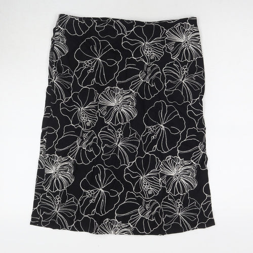 Paulberman Womens Black Floral Viscose A-Line Skirt Size 10 Zip