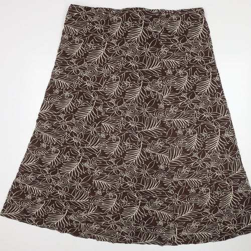 Evans Womens Brown Floral Viscose A-Line Skirt Size 28