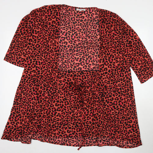 Dancing Leopard Womens Red Floral Polyester Kimono T-Shirt Size 12 V-Neck