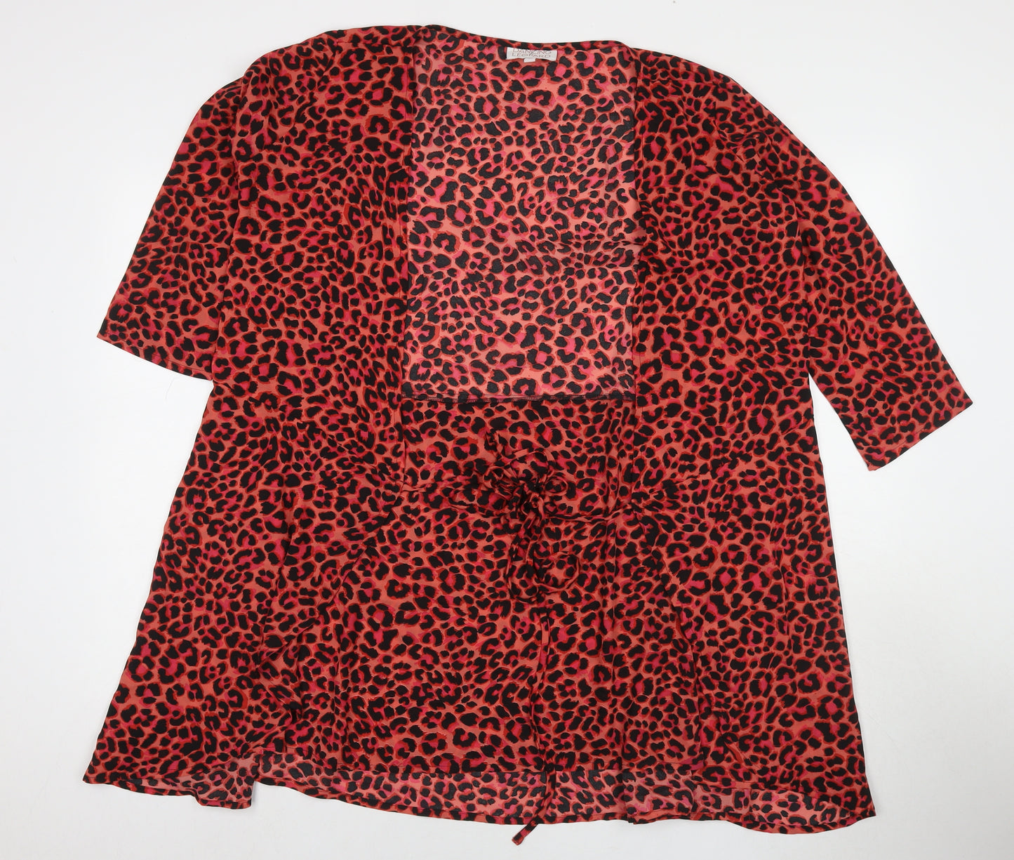 Dancing Leopard Womens Red Floral Polyester Kimono T-Shirt Size 12 V-Neck