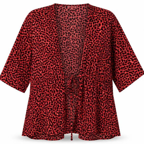 Dancing Leopard Womens Red Floral Polyester Kimono T-Shirt Size 12 V-Neck