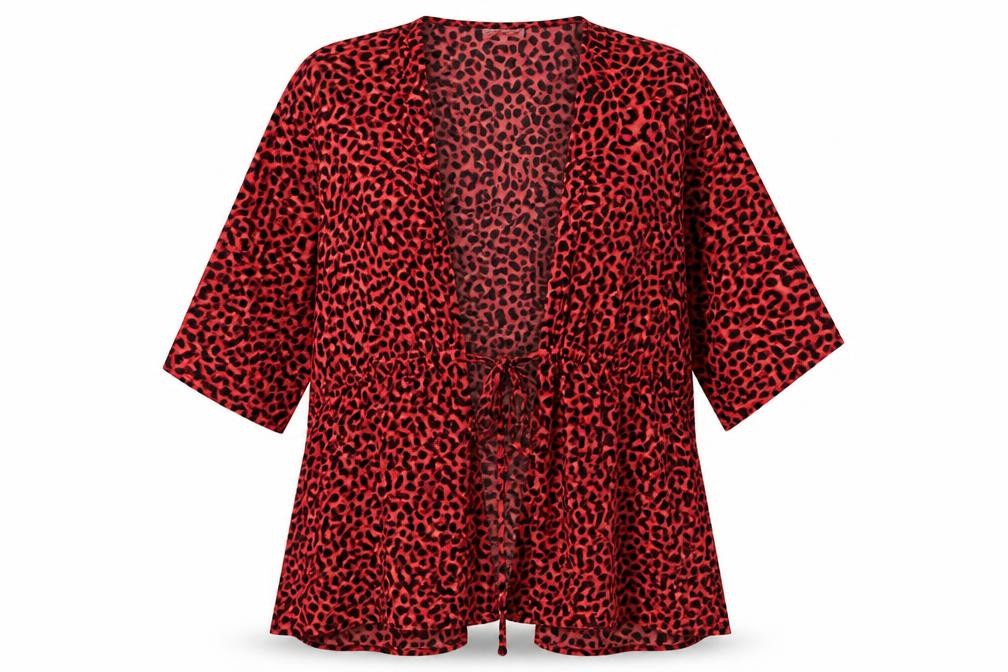 Dancing Leopard Womens Red Floral Polyester Kimono T-Shirt Size 12 V-Neck