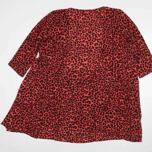 Dancing Leopard Womens Red Floral Polyester Kimono T-Shirt Size 12 V-Neck