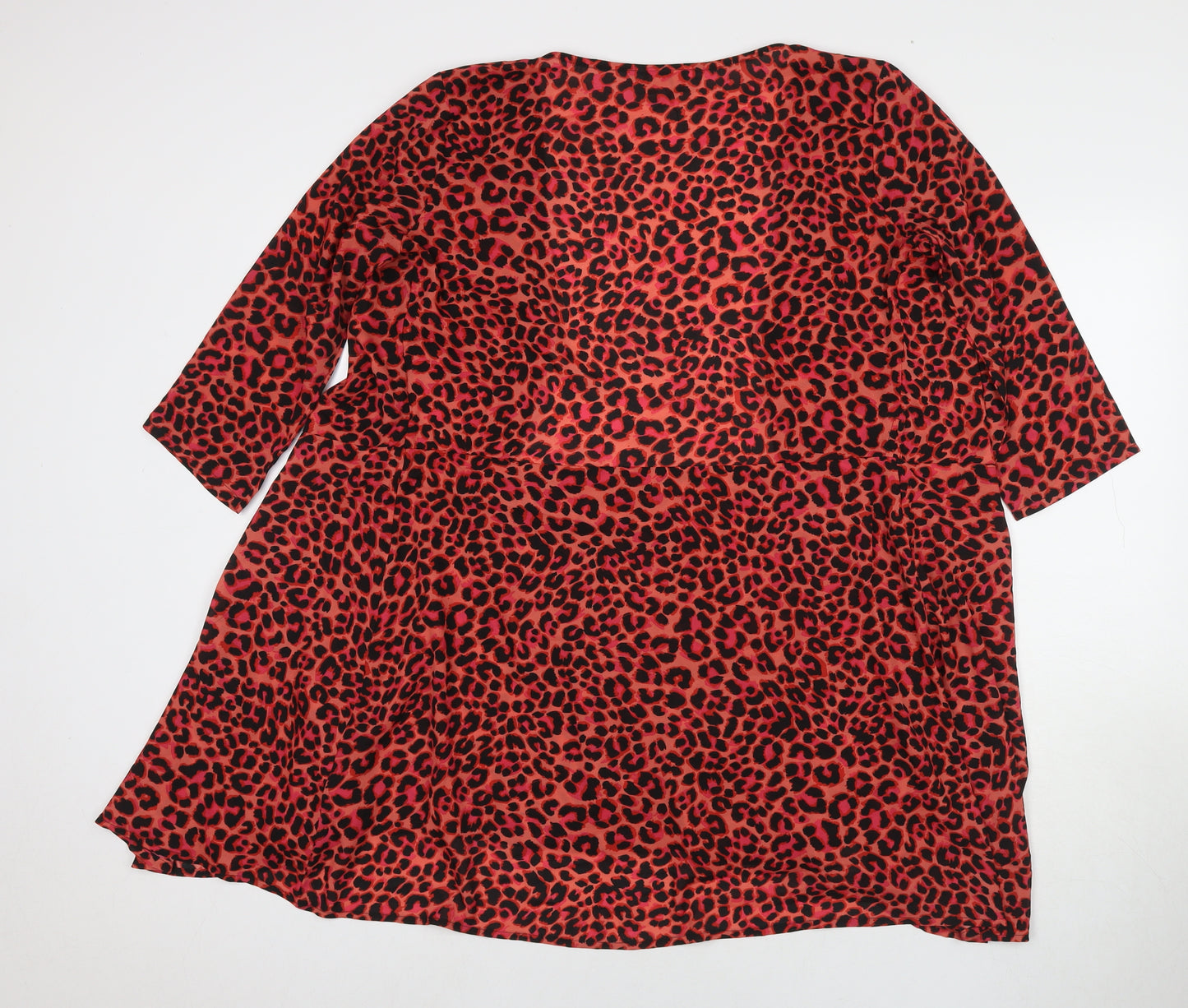 Dancing Leopard Womens Red Floral Polyester Kimono T-Shirt Size 12 V-Neck
