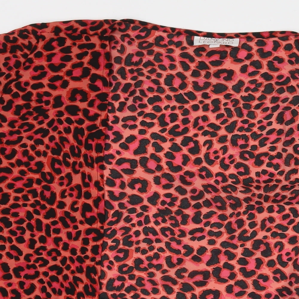 Dancing Leopard Womens Red Floral Polyester Kimono T-Shirt Size 12 V-Neck