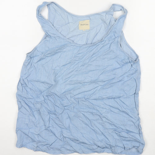 Selected Womens Blue Viscose Basic Tank Size 12 Round Neck
