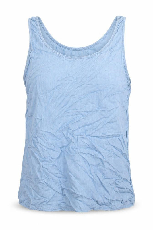 Front view of Selected women’s blue viscose basic tank, size UK 12, round neck