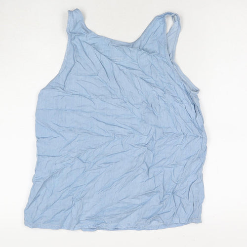 Selected Womens Blue Viscose Basic Tank Size 12 Round Neck