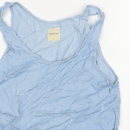Selected Womens Blue Viscose Basic Tank Size 12 Round Neck