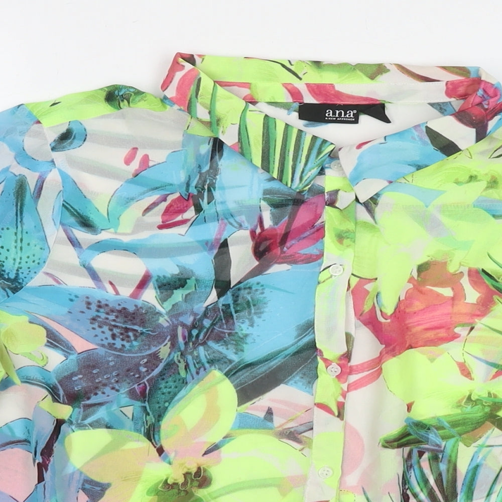Ana Womens Multicoloured Floral Polyester Basic Button-Up Size XL Collared