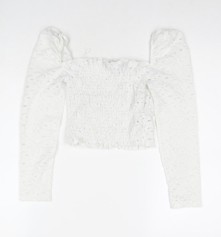 Topshop Womens White Polyester Basic T-Shirt Size 6 Square Neck