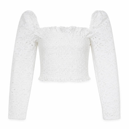Front view of Topshop women’s white polyester basic t-shirt, size UK 6, square neck