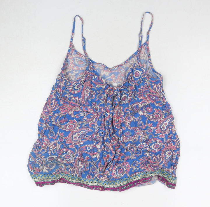 Monsoon Womens Blue Paisley Viscose Basic T-Shirt Size S Round Neck