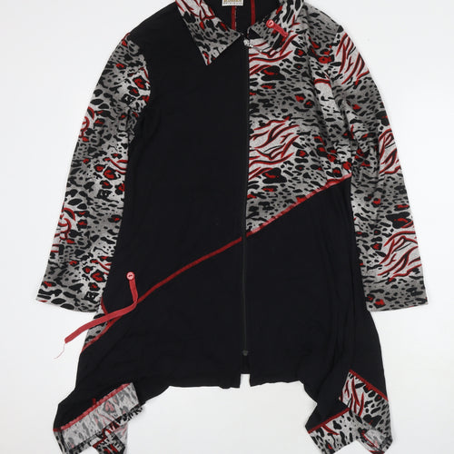 Roman Womens Black Animal Print Viscose Full Zip Sweatshirt Size S Zip