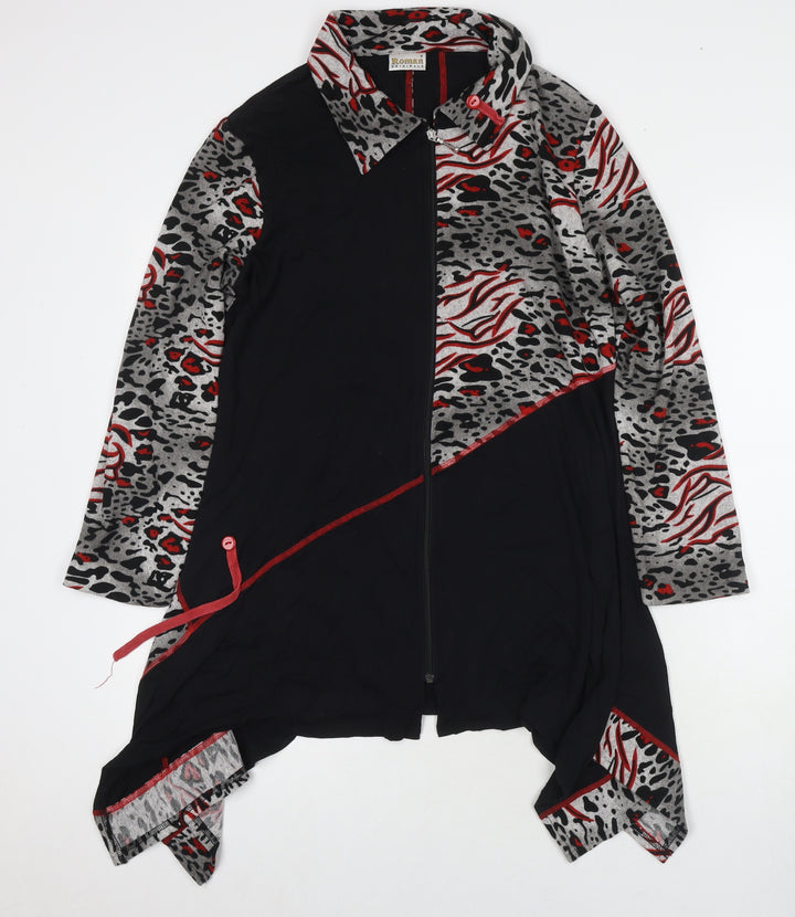 Roman Womens Black Animal Print Viscose Full Zip Sweatshirt Size S Zip