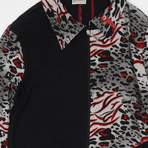 Roman Womens Black Animal Print Viscose Full Zip Sweatshirt Size S Zip