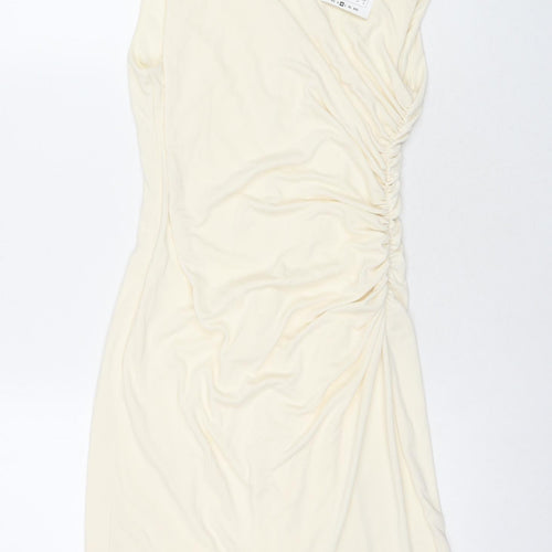 Zara Womens Ivory Polyester A-Line Size M Round Neck Zip