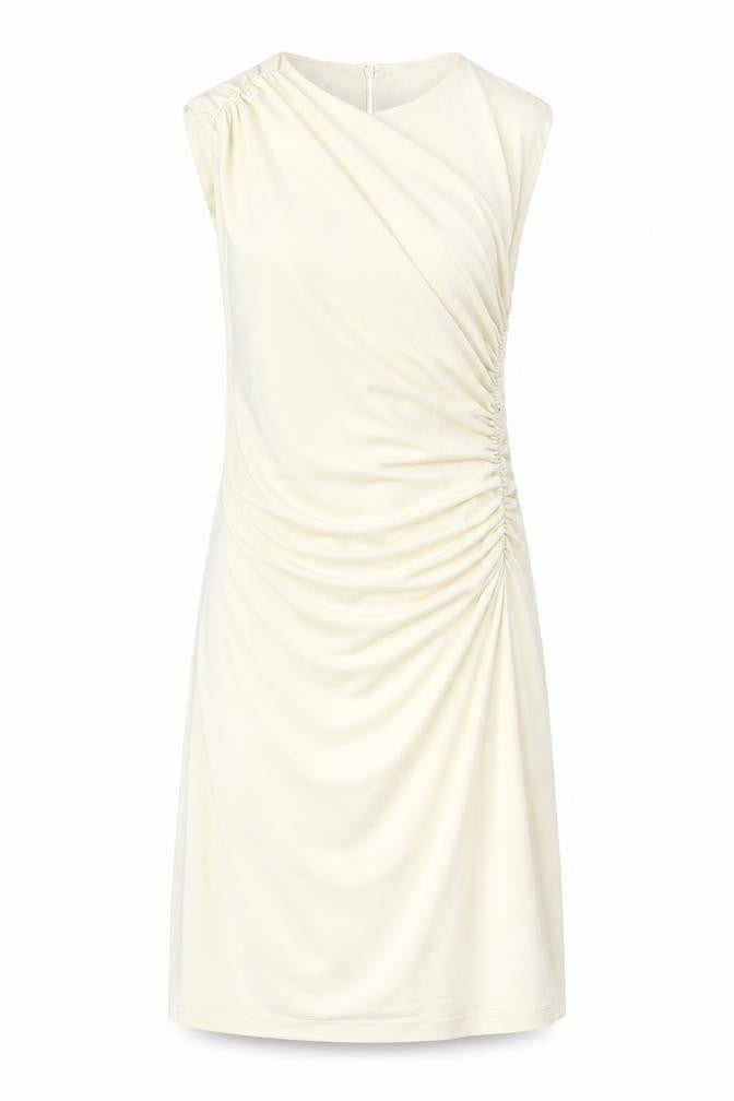 Front view of Zara women’s ivory polyester a-line, size M, round neck zip