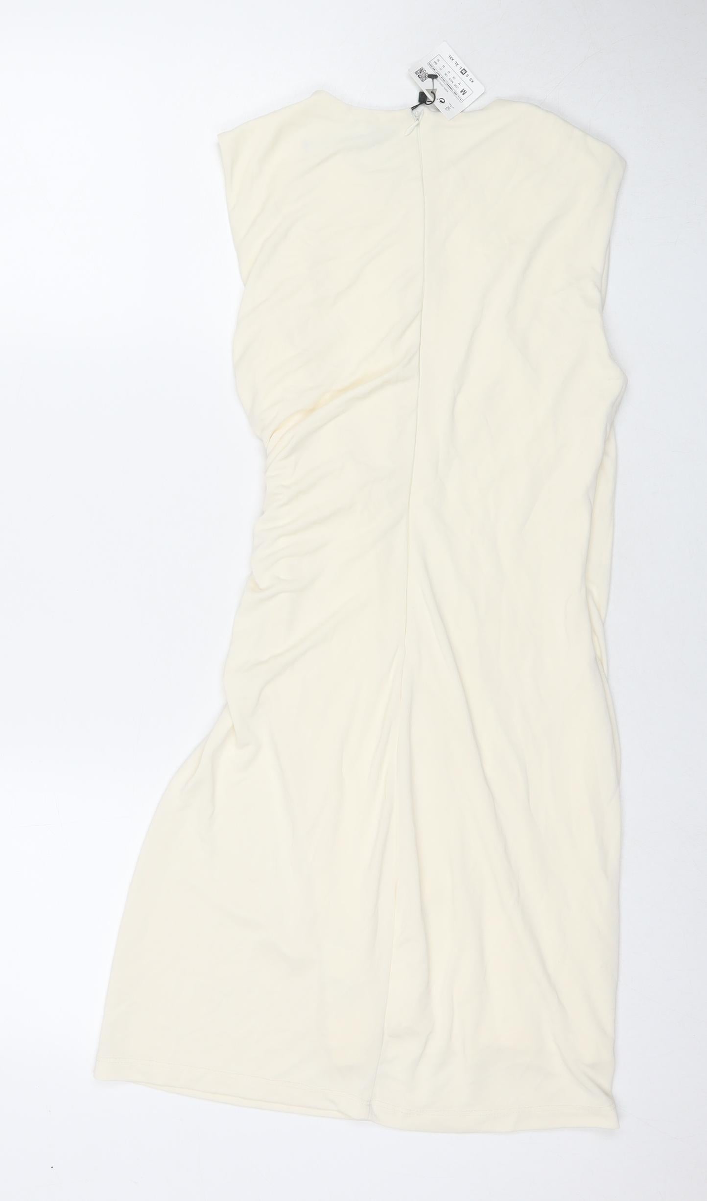 Zara Womens Ivory Polyester A-Line Size M Round Neck Zip