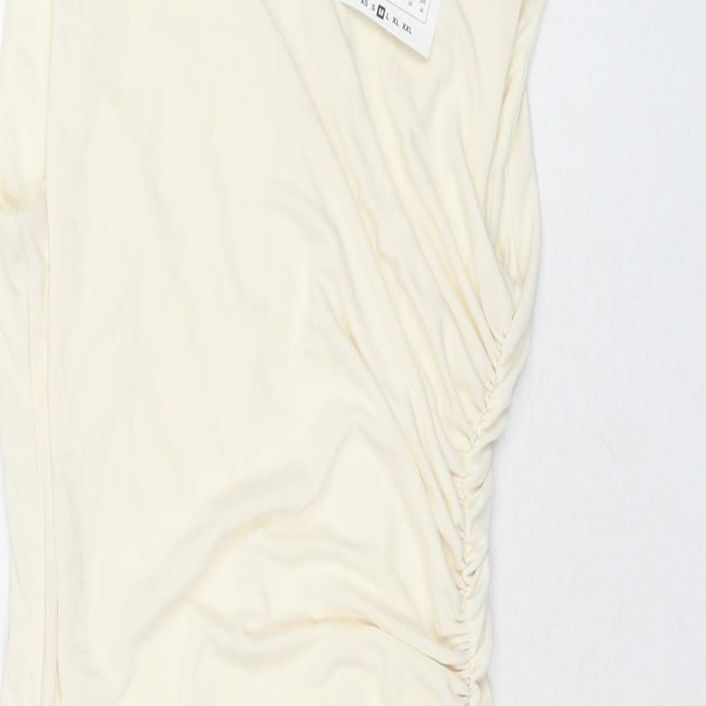 Zara Womens Ivory Polyester A-Line Size M Round Neck Zip