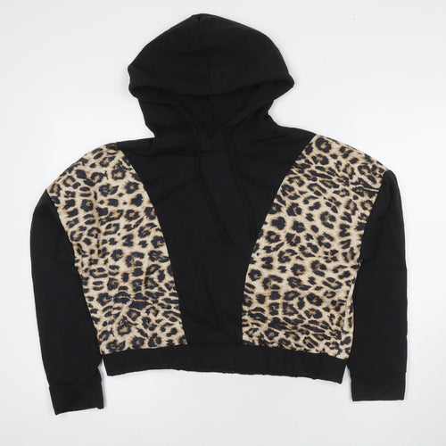 PEP&CO Womens Black Animal Print Polyester Pullover Hoodie Size M Pullover