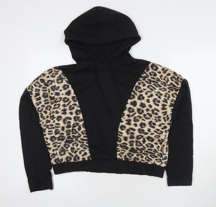 PEP&CO Womens Black Animal Print Polyester Pullover Hoodie Size M Pullover