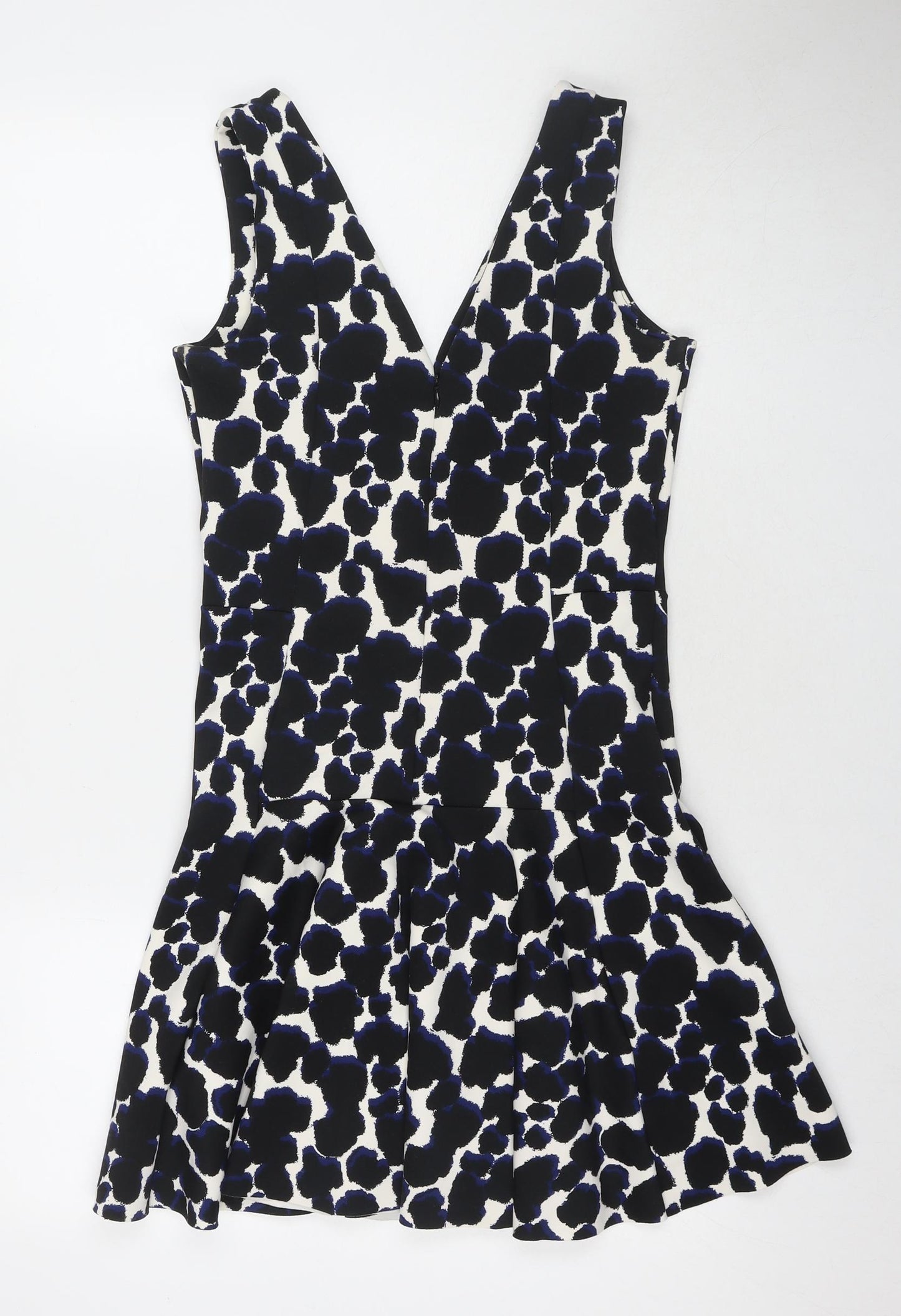 NEXT Womens Black Geometric Polyester Fit & Flare Size 8 V-Neck Zip