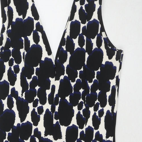 NEXT Womens Black Geometric Polyester Fit & Flare Size 8 V-Neck Zip