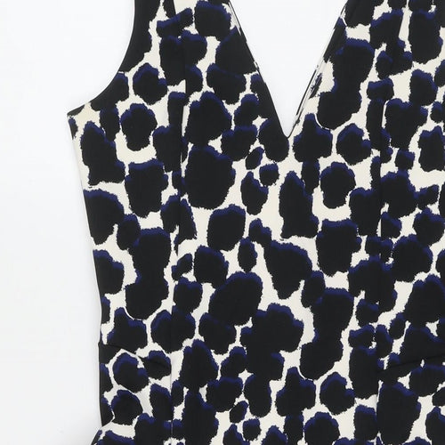 NEXT Womens Black Geometric Polyester Fit & Flare Size 8 V-Neck Zip