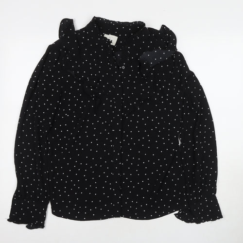 Joy Womens Black Polka Dot Polyester Basic Button-Up Size XS V-Neck