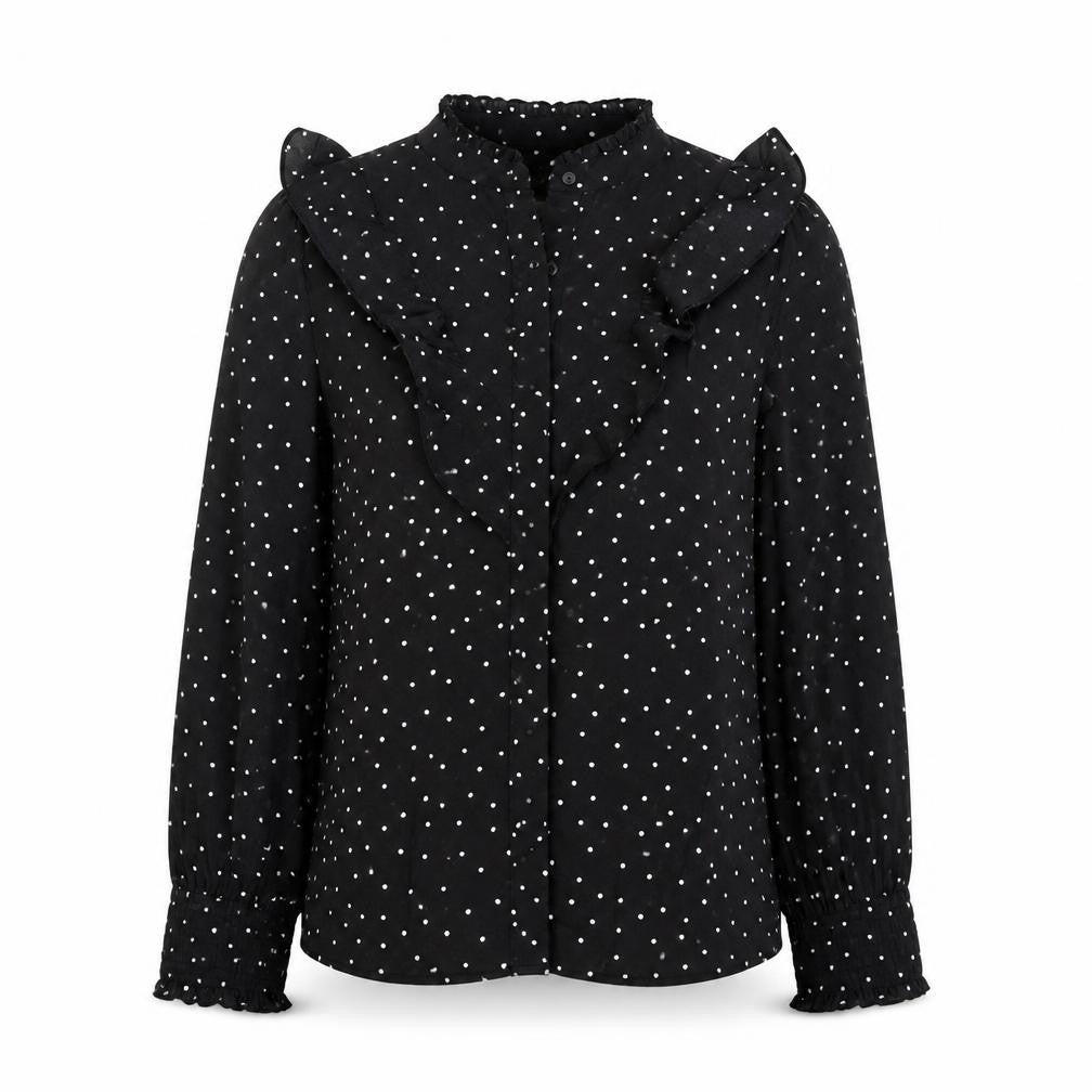 Joy Womens Black Polka Dot Polyester Basic Button-Up Size XS V-Neck