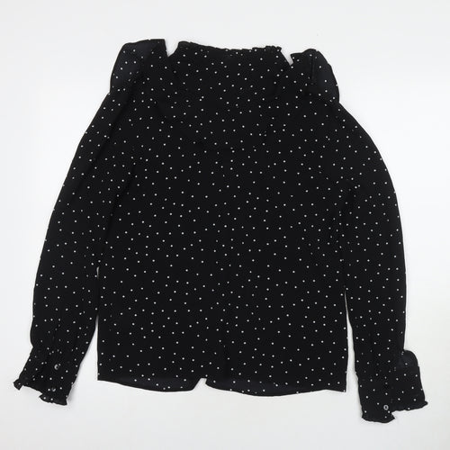 Joy Womens Black Polka Dot Polyester Basic Button-Up Size XS V-Neck