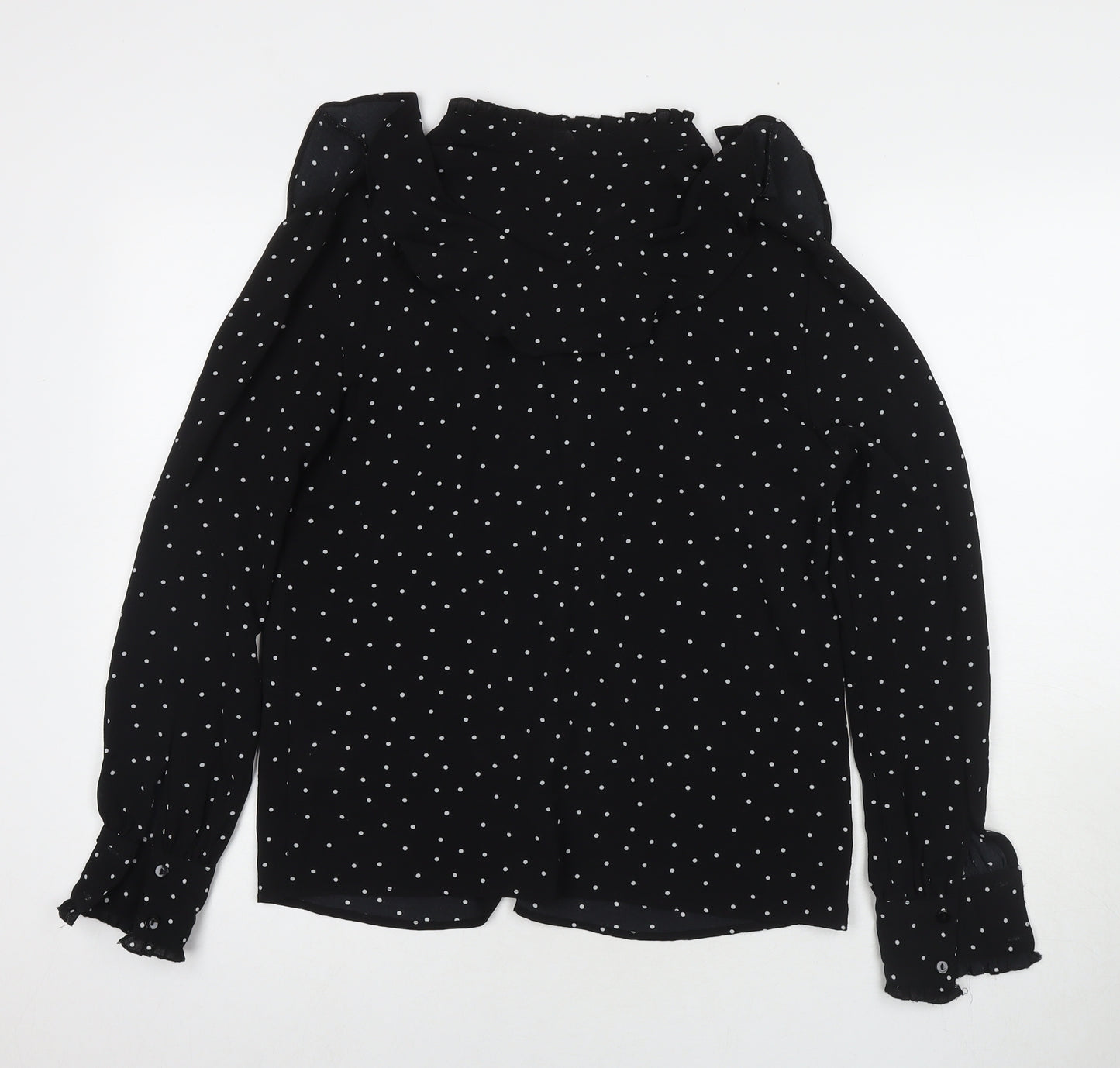 Joy Womens Black Polka Dot Polyester Basic Button-Up Size XS V-Neck