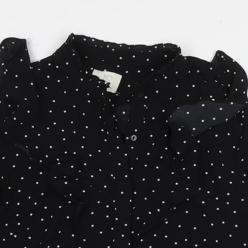 Joy Womens Black Polka Dot Polyester Basic Button-Up Size XS V-Neck