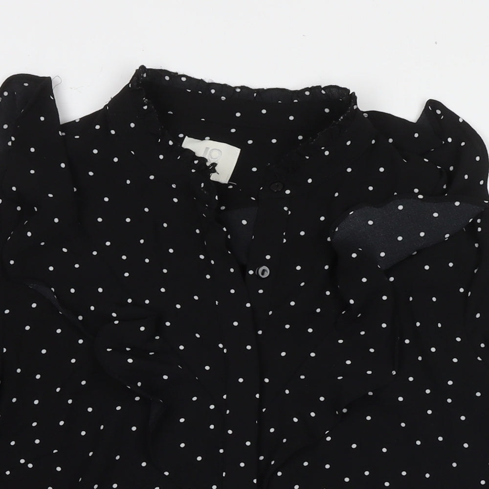 Joy Womens Black Polka Dot Polyester Basic Button-Up Size XS V-Neck