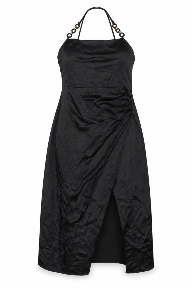 Front view of Zara women’s black polyester a-line, size XL, square neck pullover - side slit(s)