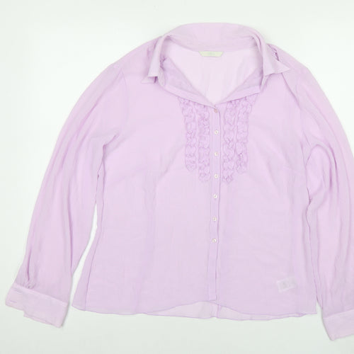Marks and Spencer Womens Purple Polyester Basic Button-Up Size 16 Collared