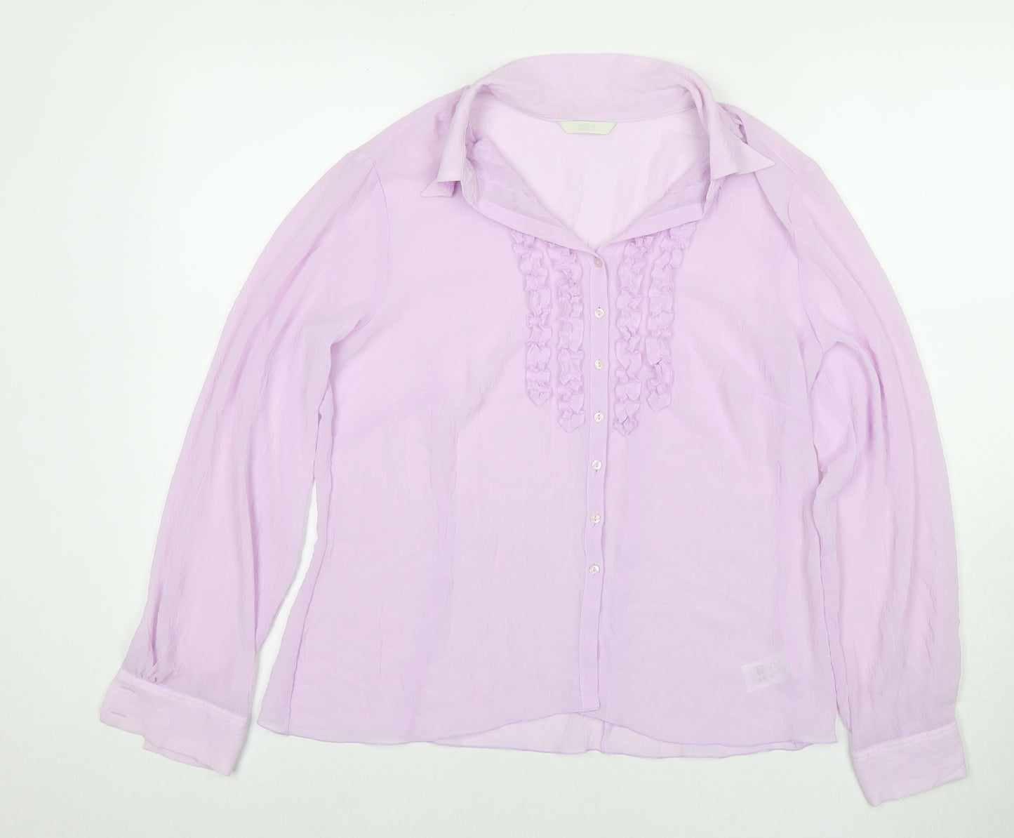 Marks and Spencer Womens Purple Polyester Basic Button-Up Size 16 Collared