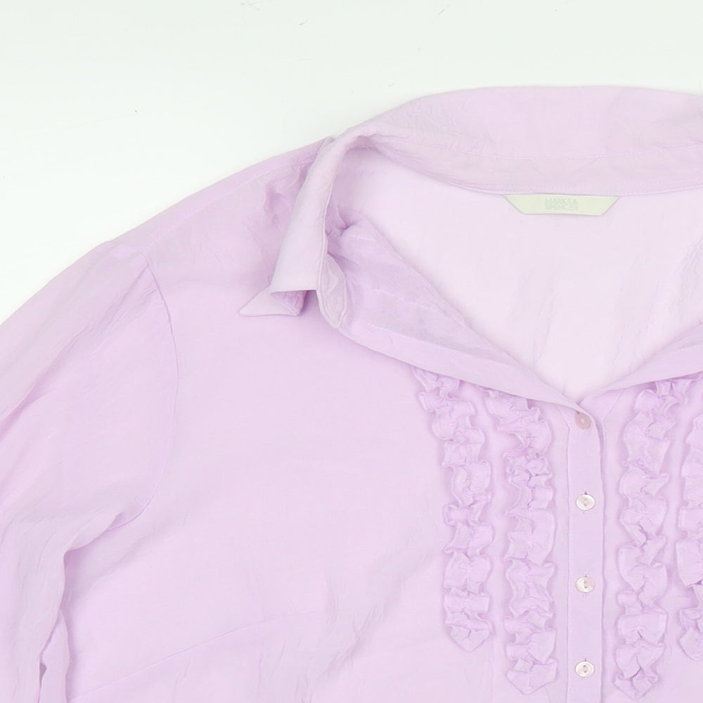Marks and Spencer Womens Purple Polyester Basic Button-Up Size 16 Collared