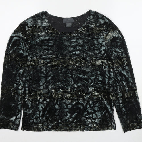 Mantles Womens Grey Animal Print Polyester Basic Button-Up Size M Round Neck - Snake Pattern