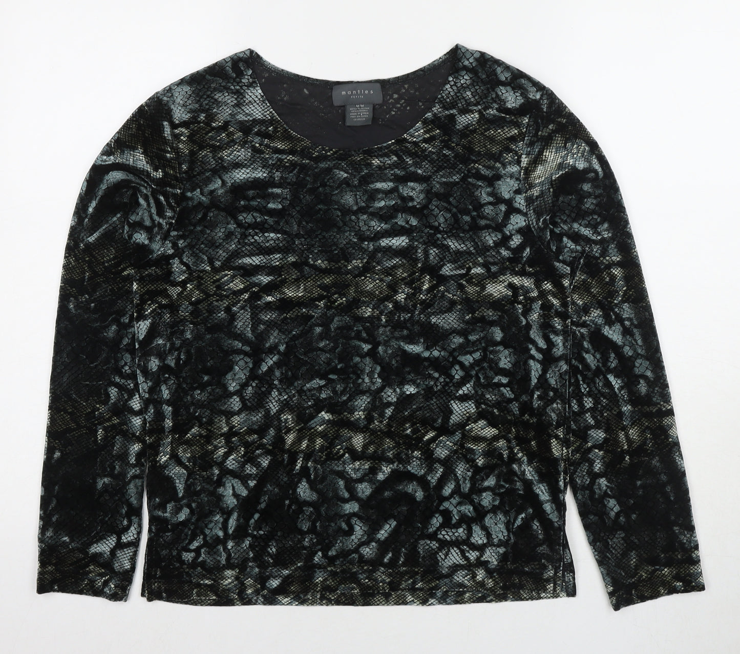 Mantles Womens Grey Animal Print Polyester Basic Button-Up Size M Round Neck - Snake Pattern