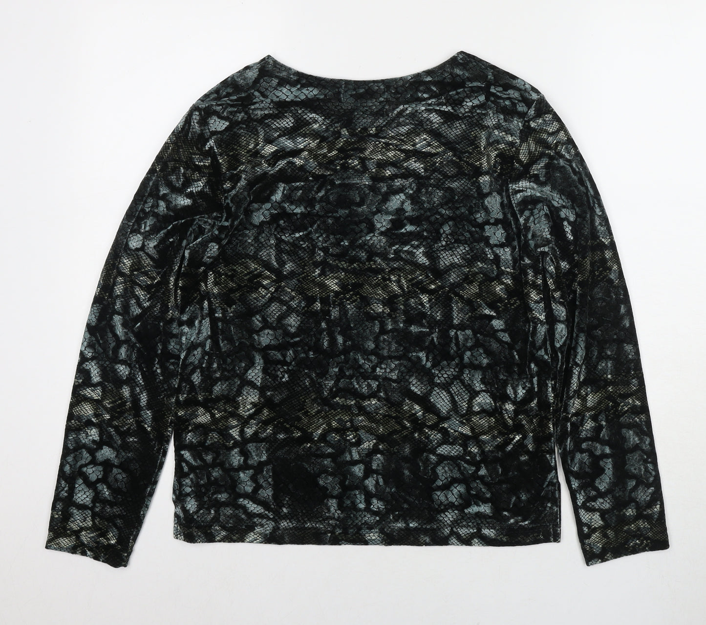 Mantles Womens Grey Animal Print Polyester Basic Button-Up Size M Round Neck - Snake Pattern