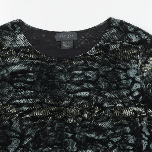 Mantles Womens Grey Animal Print Polyester Basic Button-Up Size M Round Neck - Snake Pattern