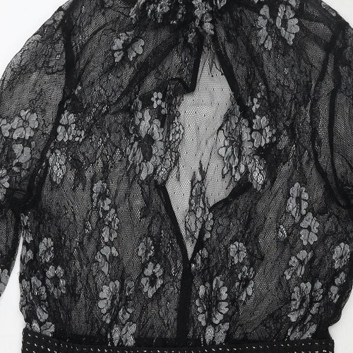 NEXT Womens Black Floral Nylon Fit & Flare Size 10 Round Neck Pullover
