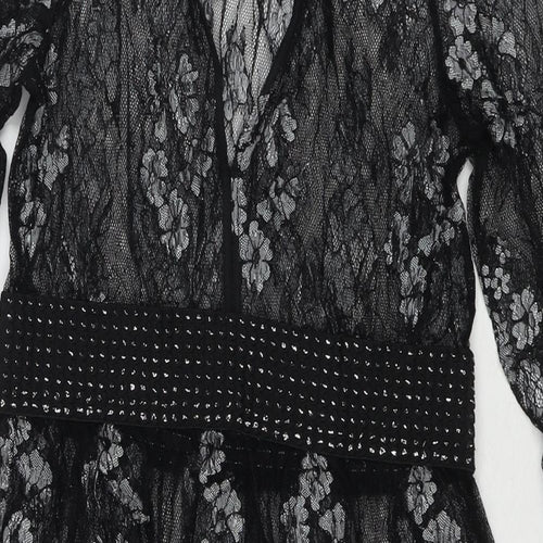 NEXT Womens Black Floral Nylon Fit & Flare Size 10 Round Neck Pullover