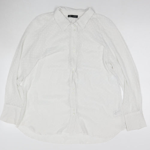 Zara Womens White Polyester Basic Button-Up Size M Collared