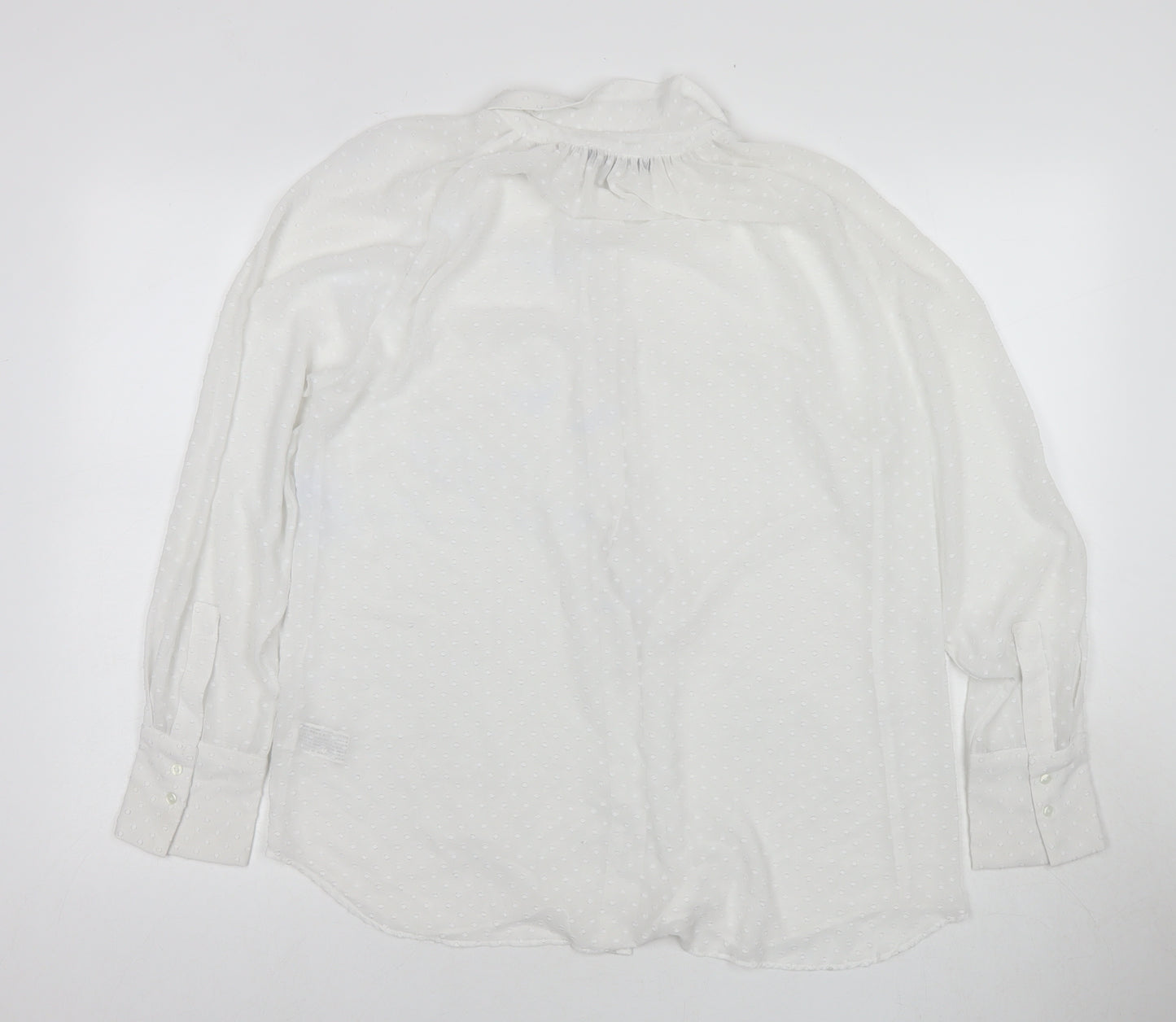 Zara Womens White Polyester Basic Button-Up Size M Collared