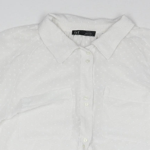 Zara Womens White Polyester Basic Button-Up Size M Collared