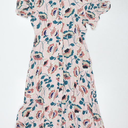 Marks and Spencer Womens Multicoloured Floral Viscose Shirt Dress Size 8 Collared Button